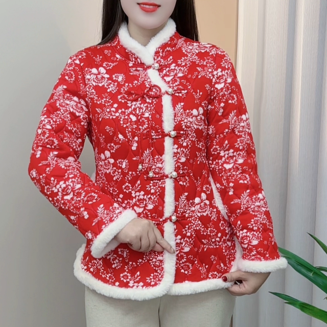 Chinese style new Internet celebrity cotton coat winter national style warm plus velvet cotton coat mother retro thickened floral cotton coat