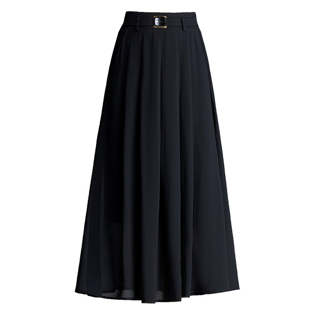 2025 new chiffon skirt for women summer mid-length high waist pleated skirt drooping umbrella skirt pocket a line skirt