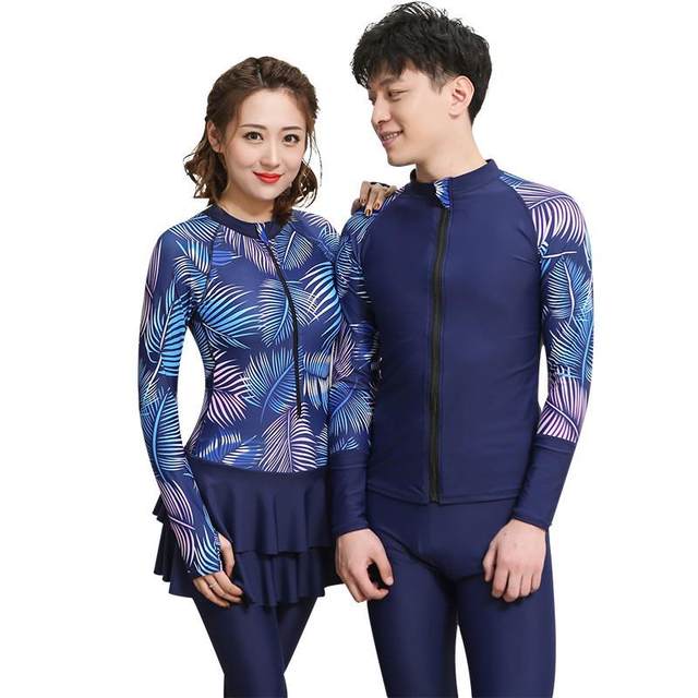
Korean diving suit split long sleeve trousers skirt swimsuit for women couple sun protection surfing suit men plus large size