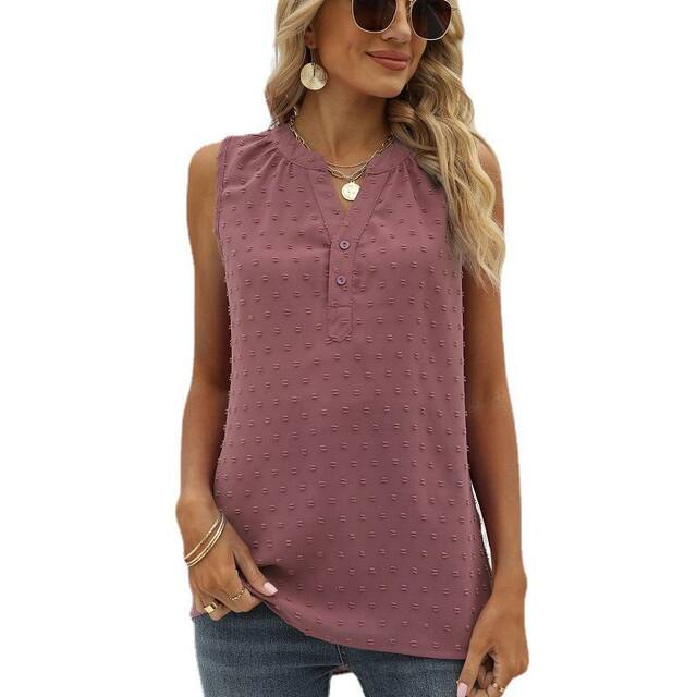European and American women's clothing Amazon summer new solid color chiffon shirt loose V-neck jacquard sleeveless casual vest shirt
