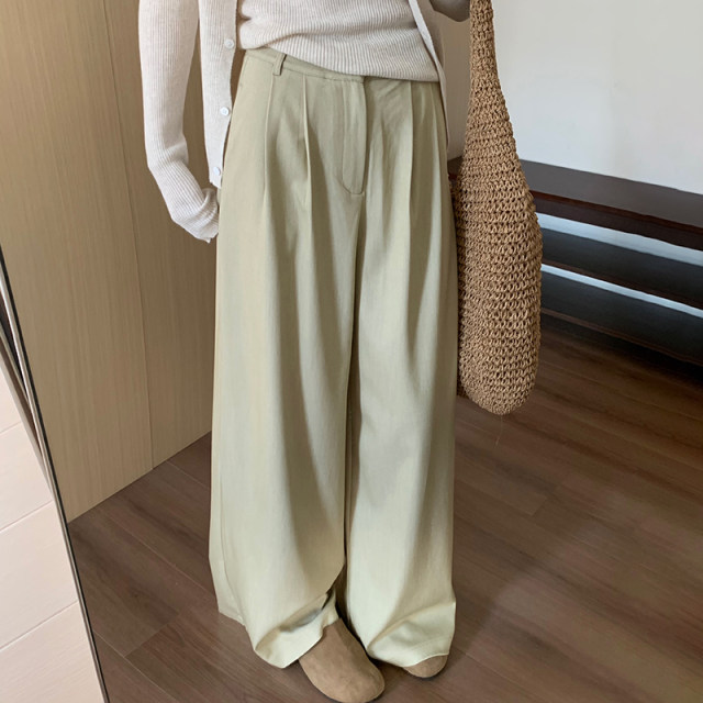 Simple commuting spring suit pants 2025 new Korean style drooping casual wide-leg pants high-waisted slim trousers