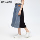 URLAZH Youlan New Retro Cotton Casual Age Reducing Spliced ​​Denim Skirt for Women