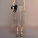 XG Snow Song Khaki Commuter Simple Skirt 2025 Summer New Irregular Mesh Design Mid-Long Skirt for Women
