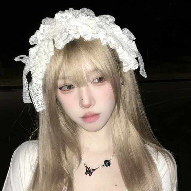 Elegant white lace lolita hair accessories for women cute sweet lolita headdress generation color lolita maid hair belt