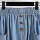 Denim skirt elastic waist solid color 2023 spring and summer new style literary mid-length large pocket button a-line skirt