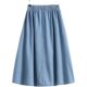 Denim skirt elastic waist solid color 2023 spring and summer new style literary mid-length large pocket button a-line skirt