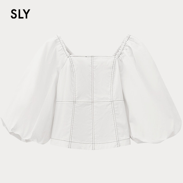 SLY Spring French elegant one-length sweet puff sleeve shirt for women 030HSR30-2450