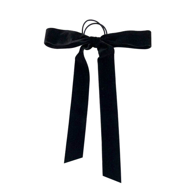 French lazy ribbon ~ velvet hair rope women's bow headdress black hair circle head rope rubber band low ponytail hair accessory