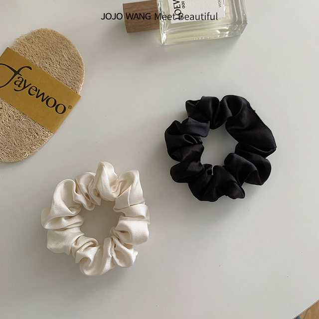 Milk coconut gray! Pearl satin large intestine circle French headband high-end hair loop female Korean hair rope hair accessories ins