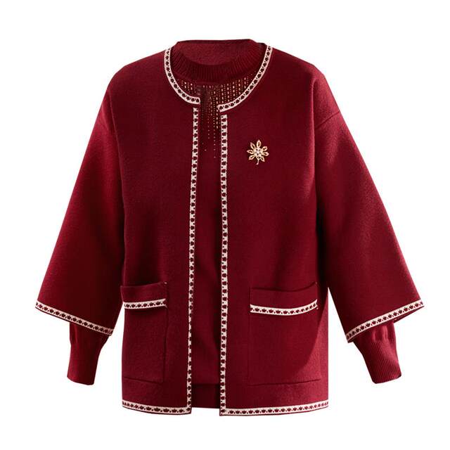Xihui Mom Spring Clothing Red Festive Sweater Top Middle-aged and ...