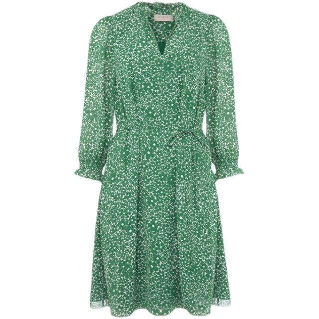 HobBS seven -point sleeve dress one -step skirt green floral belt V -neck, fresh summer lady, elegant and versatile
