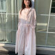 Herowrows Mama cotton light pink long-sleeved dress Lazy draped collar tethered strap large hem skirt