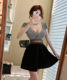 Sexy low-cut v-neck lace spliced ​​short-sleeved dress for work at nightclubs
