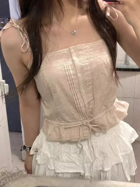 Brandy Bm Women's New American Pink Lace Lace Lace Vest Women's Pure Cotton Outdoor Short Top