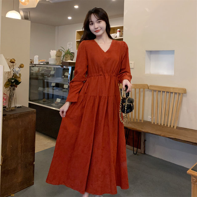 Fat mm Korean retro chic cotton and linen dress women's new tall maxi skirt to ankle slimming A-line skirt