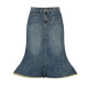Furrowed fringed fishtail half-body denim skirt for women 2025 spring and summer new drooping old hip A-line midi skirt

