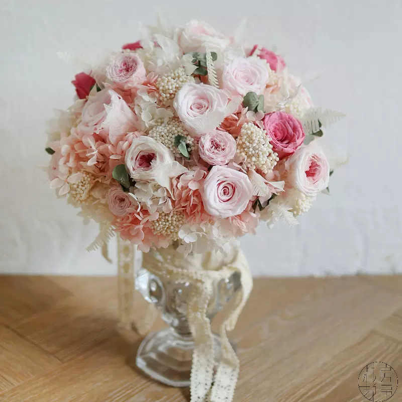日本進口奧斯汀永生玫瑰繡球花桌花保鮮大型花束花瓶插花軟裝