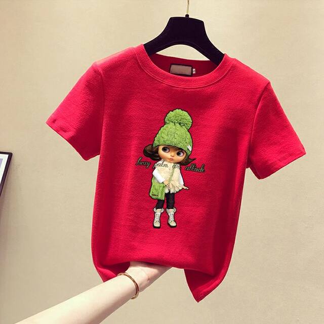 Jimo pure cotton breathable short-sleeved T-shirt for women in summer Korean high-end loose fashionable green printed pullover top trendy