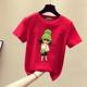 Jimo pure cotton breathable short-sleeved T-shirt for women in summer Korean high-end loose fashionable green printed pullover top trendy