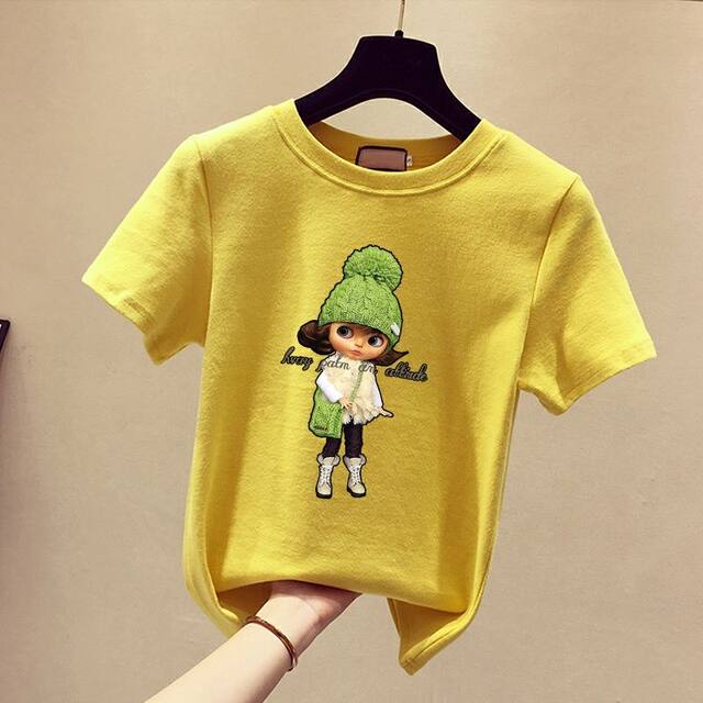 Jimo pure cotton breathable short-sleeved T-shirt for women in summer Korean high-end loose fashionable green printed pullover top trendy