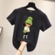 Jimo pure cotton breathable short-sleeved T-shirt for women in summer Korean high-end loose fashionable green printed pullover top trendy