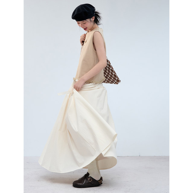 Deer and Bird [Sea Cabin]'Melo Red Wine' Two-color Lace-up A-line Large Umbrella Skirt Skirt 6539
