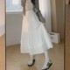 French retro white skirt for women in spring and autumn, summer high-waisted A-line puffy lace cake skirt skirt