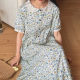 Forest summer pastoral style blue floral short-sleeved dress retro lace lace doll collar sweet long skirt