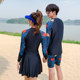 New couple swimsuits for women's one-piece dress style long-sleeved five-point pants for men's swimsuit sun protection large size Korean version hot spring beach
