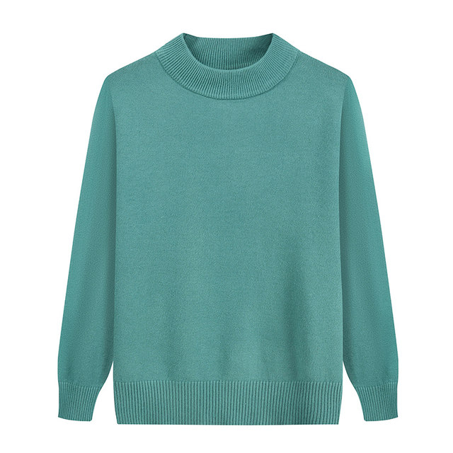 Middle-aged and elderly women's half-knitted turtleneck top autumn and winter mother grandma clothes solid color middle-aged bottom sweater
