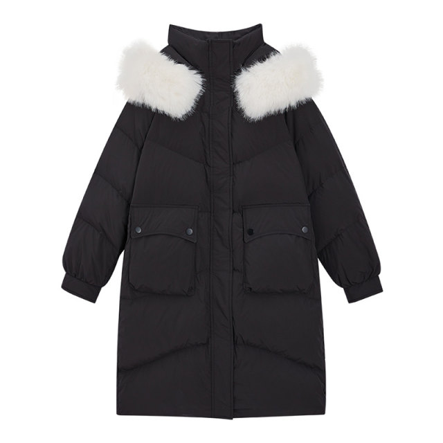 IEF/Aiyi 2024 Winter New Fashion Big Mao Terry Hooding Large size Slim and warm down long jacket