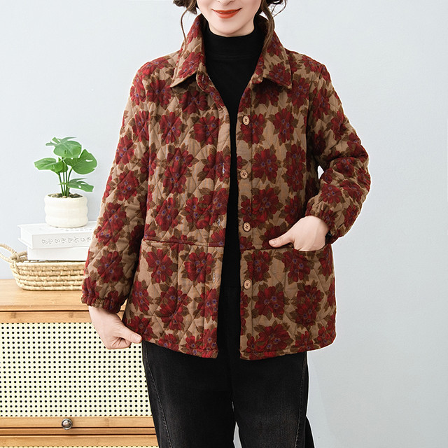 
Middle-aged and elderly mothers' clothing, velvet thickened cotton-padded clothes, winter new floral fashionable grandma's small cotton-padded jacket for women