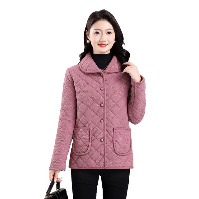 Winter Fashion Comfortable Casual Middle-aged and Elderly Coat Mother's Wear Warm Plus Fleece Thickened Solid Color Women's Cotton Clothes
