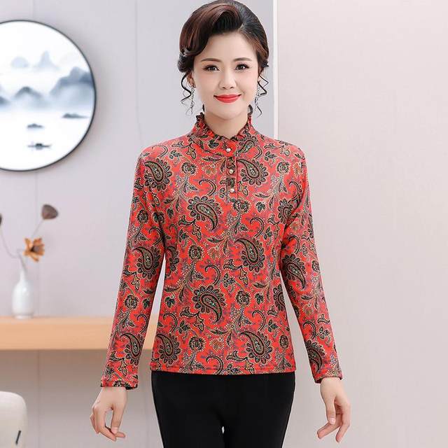 
Mother's spring and autumn new age-reducing bottoming shirt large size middle-aged and elderly women's fashionable half turtleneck top T-shirt small shirt