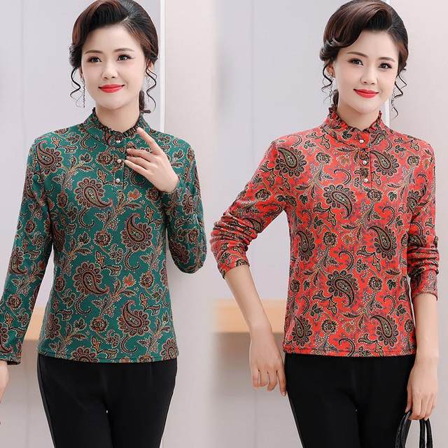 
Mother's spring and autumn new age-reducing bottoming shirt large size middle-aged and elderly women's fashionable half turtleneck top T-shirt small shirt