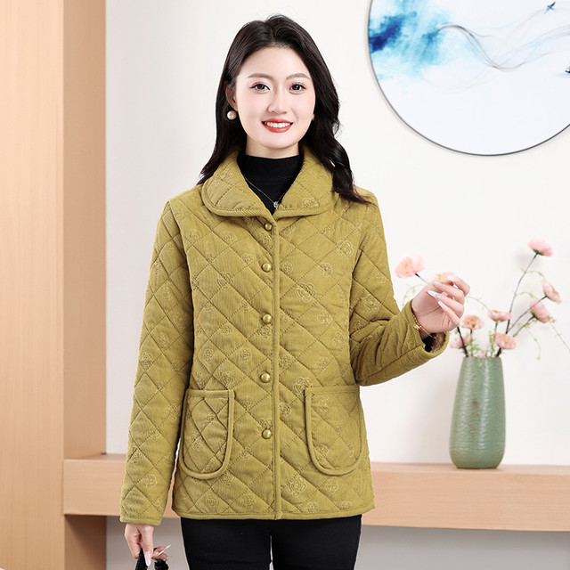 Winter Fashion Comfortable Casual Middle-aged and Elderly Coat Mother's Wear Warm Plus Fleece Thickened Solid Color Women's Cotton Clothes

