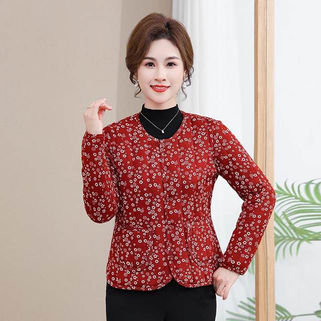Middle-aged and elderly mothers with floral cotton coat winter inner liner warm cotton jacket for elderly women wearing thick silk cotton clothes for outerwear