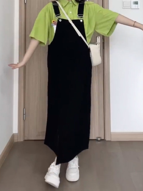 Large size early spring denim strap skirt for women fat mm high waist slimming belly dress pear-shaped body hiccup skirt