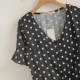 
Drawstring V-neck polka dot flared sleeve chiffon shirt for women 2025 summer new versatile slim T-shirt top temperament shirt