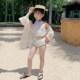 Hot spring parent-child swimsuit mother-daughter split bikini three-piece set long-sleeved sun protection cute children and girls swimwear
