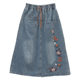 Retro embroidery A -line denim skirt slightly fat size loose, old skirt, spring and summer new versatile medium long skirt