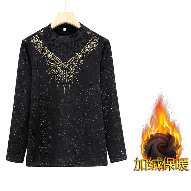 Mom's autumn and winter clothes plus velvet thickened long sleeves middle-aged and elderly women plus large size base shirt middle-aged warm top