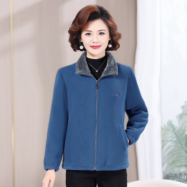 Middle-aged and elderly autumn and winter clothes for female mothers plus fat plus large size fleece jacket plus velvet thick grandma to put cotton coat for elderly