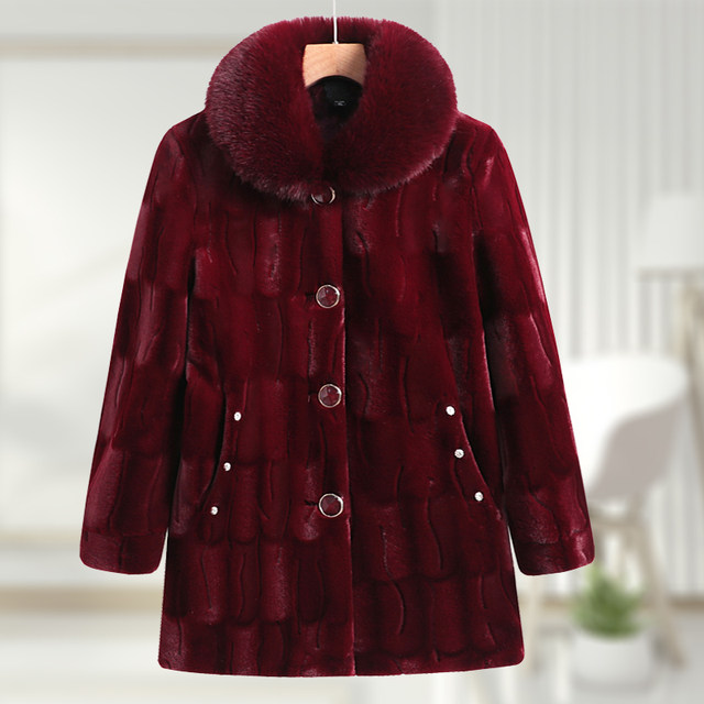 Middle-aged and elderly plus size plus size female grandmother's winter clothing plus velvet imitation mink velvet coat thickened mother's fur coat