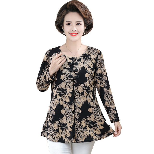 New style of middle-aged and elderly women's spring and autumn clothing belly covering bottom shirt mother plus fat plus large size long-sleeved T-shirt special body top