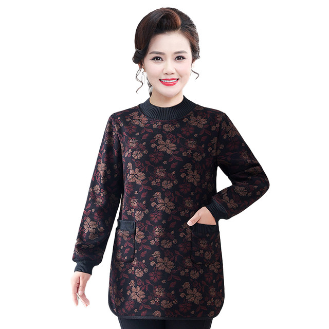 Mom, fat increase bottom shirt and velvet, warm long sleeves, middle -sleeves, middle -sleeves, middle -sleeved girls' autumn and winter clothes thickened foreign qi tops
