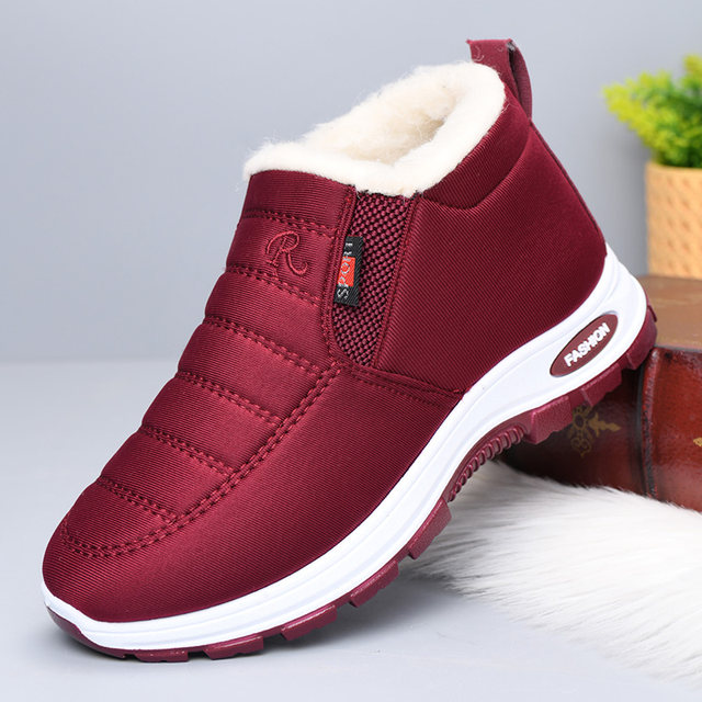 Women's cotton shoes, flat mother's shoes, middle-aged and elderly women's winter velvet thickened warm old Beijing cloth shoes, non-slip soft-soled women's shoes