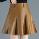 2023 autumn and winter new short skirt for women's clothing, slim large-size skirt, a-line pleated PU leather skirt, anti-exposure pants skirt