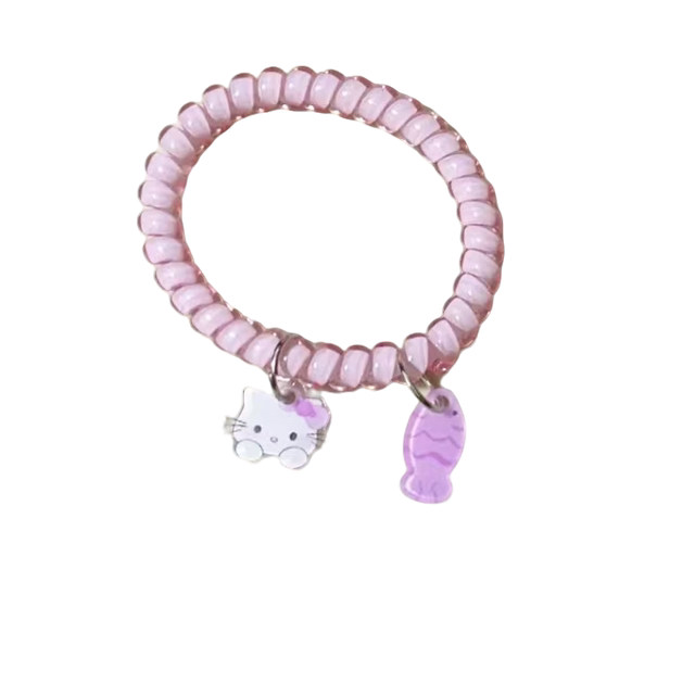 Cute cat eating fish high elasticity ponytail phone cord hair band female ins style niche simple couple bestie bracelet