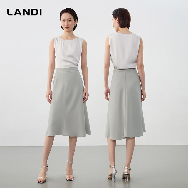 [High-end commuting] LANDI Moonlight Gray A-style Fishtail Skirt Suit Skirt Medium-length Women's New 2025 Spring